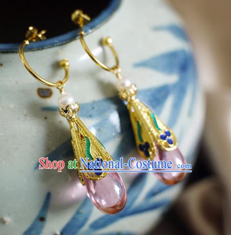 China Handmade Zircon Earrings Traditional Qing Dynasty Cloisonne Ear Jewelry