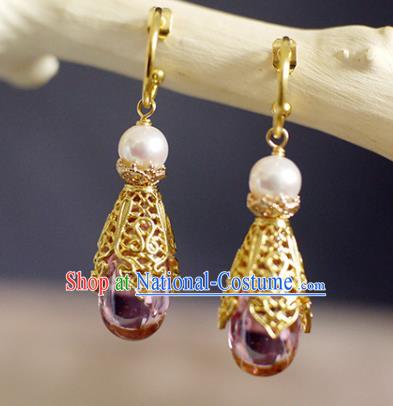 China Handmade Zircon Earrings Traditional Qing Dynasty Cloisonne Ear Jewelry