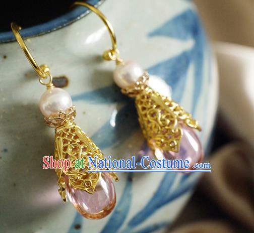 China Handmade Zircon Earrings Traditional Qing Dynasty Cloisonne Ear Jewelry