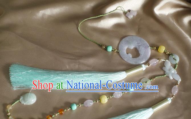 Chinese Traditional Ming Dynasty Jadeite Waist Accessories Ancient Princess Light Blue Tassel Pendant