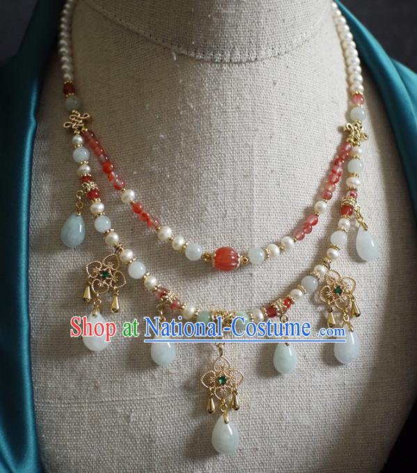 Chinese Traditional Song Dynasty Pearls Necklace Accessories Ancient Princess Agate Beads Necklet