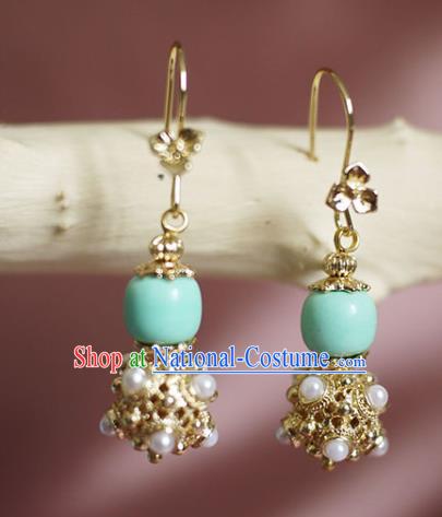 China Traditional Ming Dynasty Empress Golden Ear Jewelry Handmade Pearls Earrings