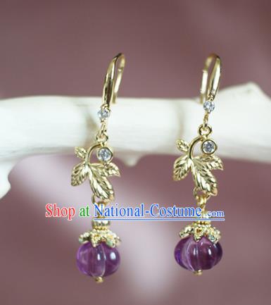 China Traditional Tang Dynasty Princess Ear Jewelry Handmade Violet Fluorite Pumpkin Earrings