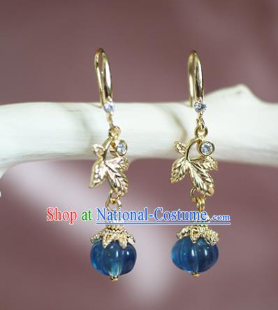 China Handmade Blue Fluorite Pumpkin Earrings Traditional Tang Dynasty Princess Ear Jewelry