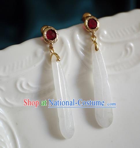 China Ming Dynasty Ear Jewelry Ancient Princess Jade Feather Earrings