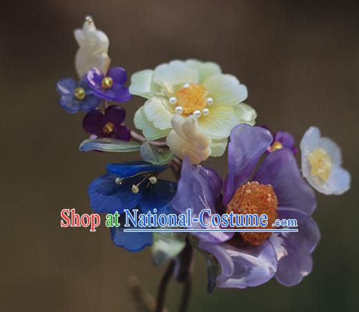 Chinese Traditional Hanfu Hair Stick Ancient Palace Lady Purple Flowers Hairpin