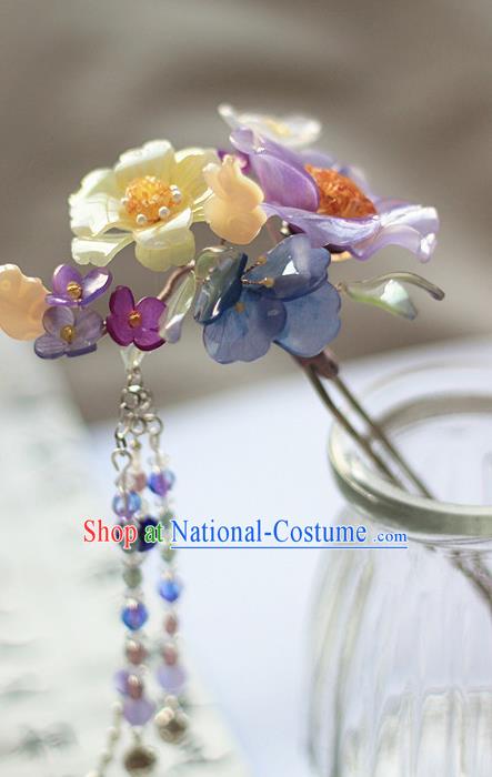 Chinese Traditional Hanfu Hair Stick Ancient Palace Lady Purple Flowers Hairpin