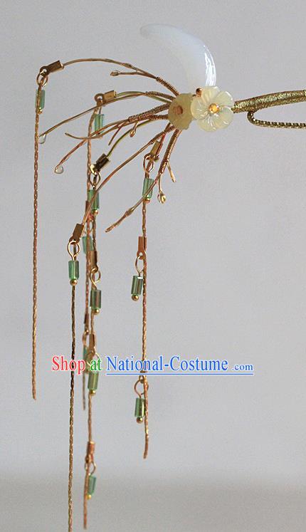 Chinese Traditional Ming Dynasty Golden Tassel Hair Stick Ancient Palace Lady Moon Hairpin