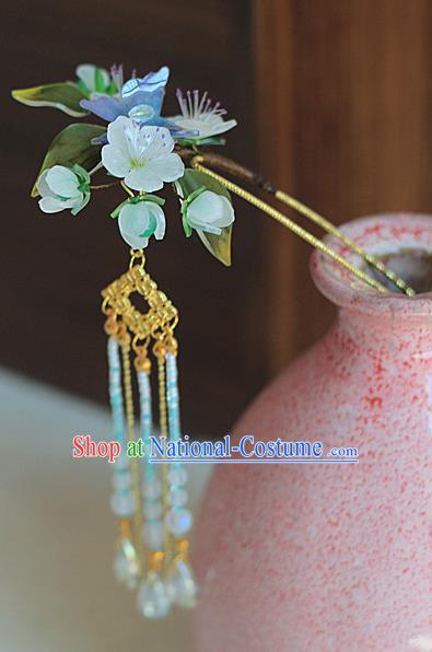 Chinese Ancient Palace Lady Beads Tassel Hairpin Traditional Ming Dynasty Pear Blossom Hair Stick