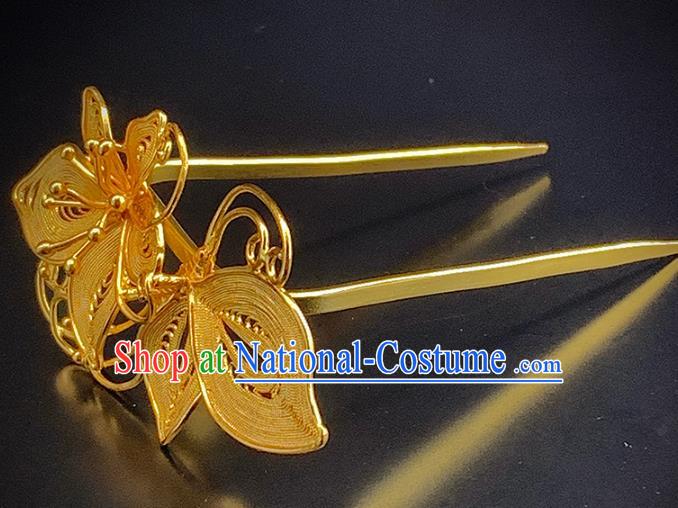 Chinese Ancient Princess Golden Butterfly Hair Stick Traditional Ming Dynasty Court Hairpin