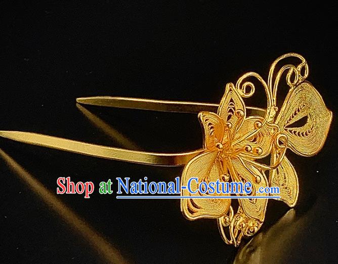 Chinese Ancient Princess Golden Butterfly Hair Stick Traditional Ming Dynasty Court Hairpin