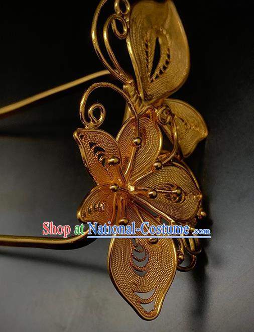 Chinese Ancient Princess Golden Butterfly Hair Stick Traditional Ming Dynasty Court Hairpin