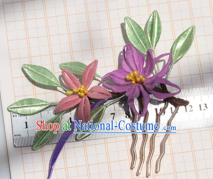 Chinese Handmade Ming Dynasty Hanfu Hairpin Ancient Princess Purple Lily Flower Hair Comb