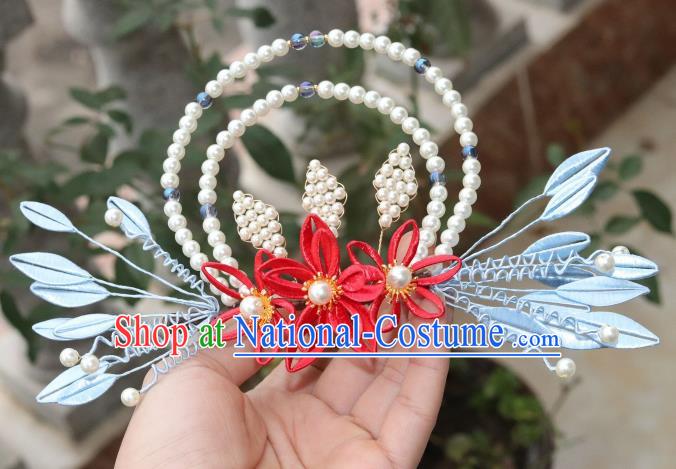 Chinese Ancient Ming Dynasty Princess Pearls Hair Crown Traditional Hanfu Hair Accessories