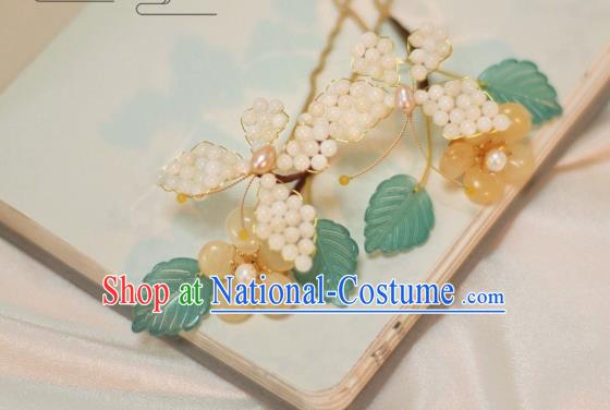 Chinese Handmade Yellow Plum Blossom Hair Stick Ancient Ming Dynasty Princess Beads Butterfly Hairpin