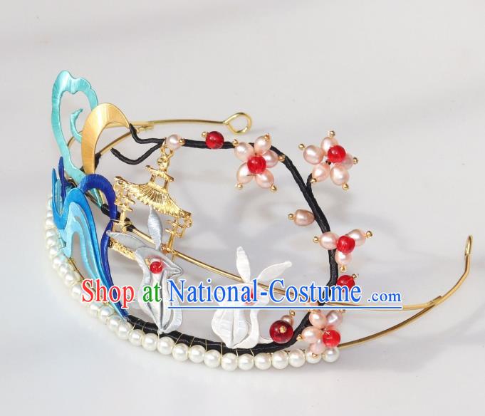 Chinese Ancient Princess Pearls Hair Clasp Traditional Song Dynasty Silk Moon Rabbit Hair Crown