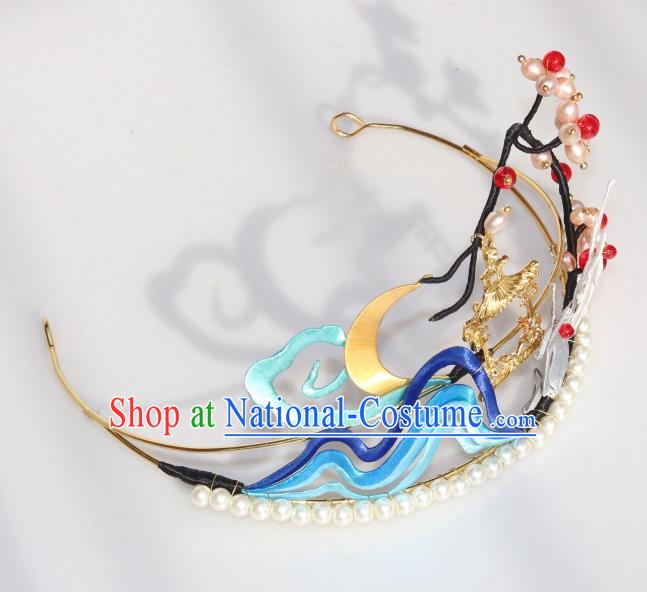 Chinese Ancient Princess Pearls Hair Clasp Traditional Song Dynasty Silk Moon Rabbit Hair Crown