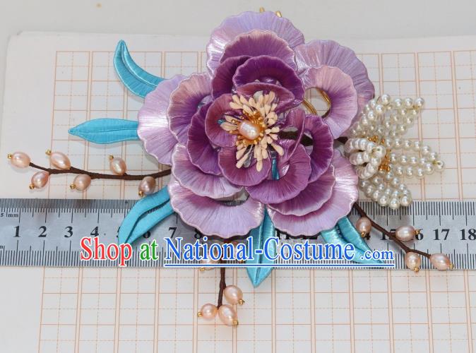 Chinese Ancient Noble Woman Hairpin Traditional Ming Dynasty Princess Lilac Peony Hair Comb