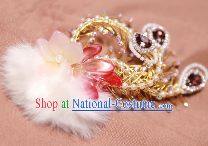 Chinese Handmade Pearls Phoenixl Hair Stick Ancient Ming Dynasty Noble Lady Red Crystal Hairpin