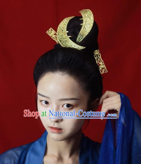 Chinese Handmade Golden Hairpins Ancient Tang Dynasty Princess Hair Accessories Full Set