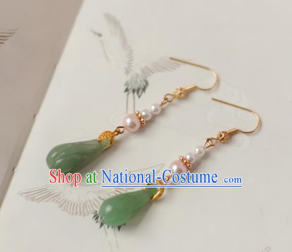 China Ancient Palace Lady Pearls Earrings Traditional Ming Dynasty Princess Jade Mangnolia Ear Jewelry