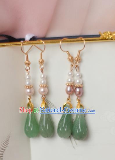 China Ancient Palace Lady Pearls Earrings Traditional Ming Dynasty Princess Jade Mangnolia Ear Jewelry