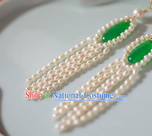 China National Pearls Tassel Earrings Traditional Cheongsam Jade Ear Jewelry