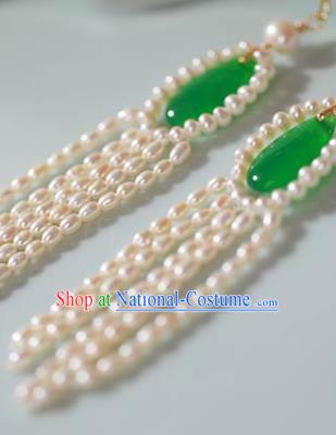 China National Pearls Tassel Earrings Traditional Cheongsam Jade Ear Jewelry