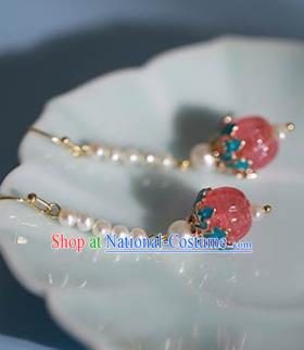 China Handmade Tourmaline Pearls Earrings Traditional Qing Dynasty Court Enamel Ear Jewelry