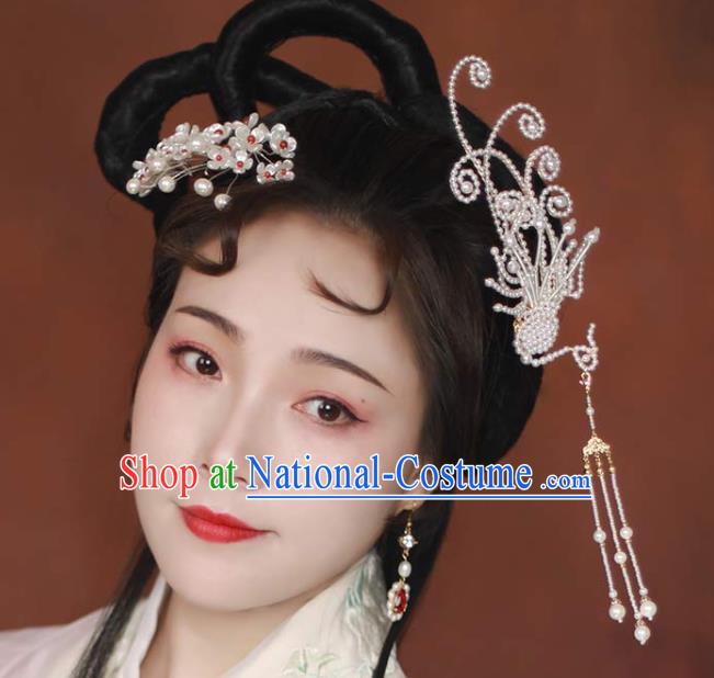 Chinese Traditional Ming Dynasty Princess Phoenix Tassel Hair Stick Ancient Noble Lady Hairpin