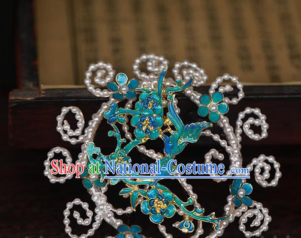 Chinese Traditional Qing Dynasty Imperial Concubine Hair Stick Ancient Court Woman Cloisonne Plum Hairpin