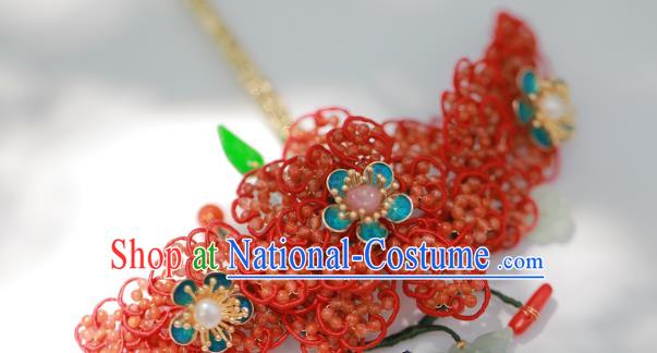 Chinese Traditional Ming Dynasty Wedding Hair Stick Ancient Empress Cloisonne Plum Blossom Hairpin