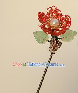 Chinese Ancient Imperial Concubine Red Beads Plum Hairpin Traditional Qing Dynasty Palace Hair Stick