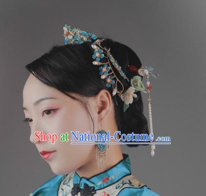 Chinese Ancient Empress Pearls Tassel Hairpin Traditional Qing Dynasty Agate Vase Hair Stick