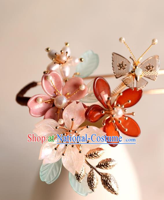 Chinese Ancient Princess Shell Flowers Hairpin Traditional Ming Dynasty Hair Stick