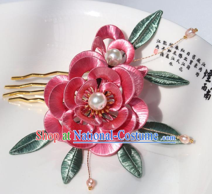 Chinese Ancient Imperial Concubine Hairpin Traditional Ming Dynasty Peach Pink Peony Hair Comb