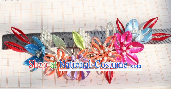 Chinese Handmade Court Woman Hair Comb Ancient Ming Dynasty Empress Silk Flowers Hairpin