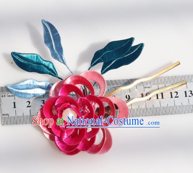 Chinese Handmade Hanfu Hair Accessories Ancient Royal Princess Rosy Silk Peony Hairpin Headpiece