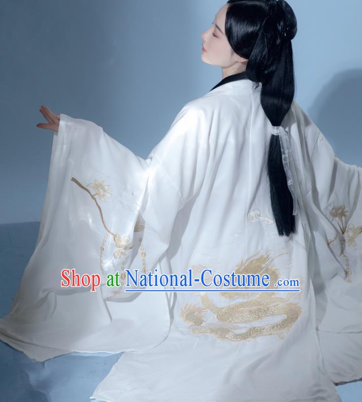 China Ancient Swordswoman White Hanfu Dress Clothing Traditional Jin Dynasty Princess Historical Costumes and Hat