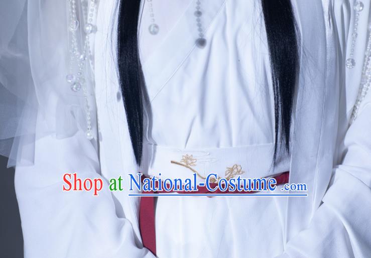 China Ancient Swordswoman White Hanfu Dress Clothing Traditional Jin Dynasty Princess Historical Costumes and Hat