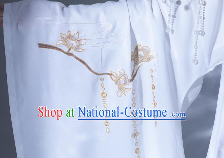 China Ancient Swordswoman White Hanfu Dress Clothing Traditional Jin Dynasty Princess Historical Costumes and Hat