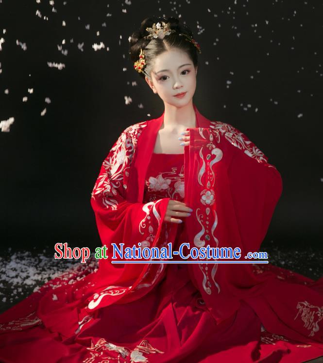 China Ancient Palace Lady Red Hanfu Dress Clothing Traditional Tang Dynasty Wedding Historical Costumes Full Set