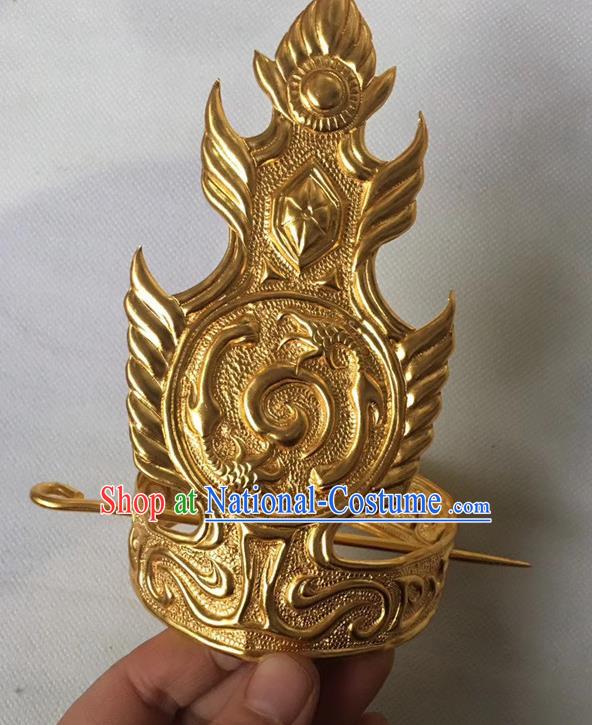 Chinese Traditional Ming Dynasty Emperor Hair Accessories Ancient King Golden Hairdo Crown and Hairpin