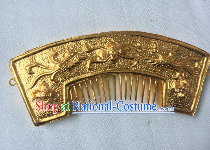 Chinese Ancient Court Princess Golden Hairpin Traditional Tang Dynasty Imperial Concubine Hair Comb