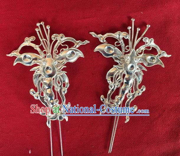 Chinese Ancient Court Queen Silver Dragonfly Hairpins Traditional Ming Dynasty Hair Accessories