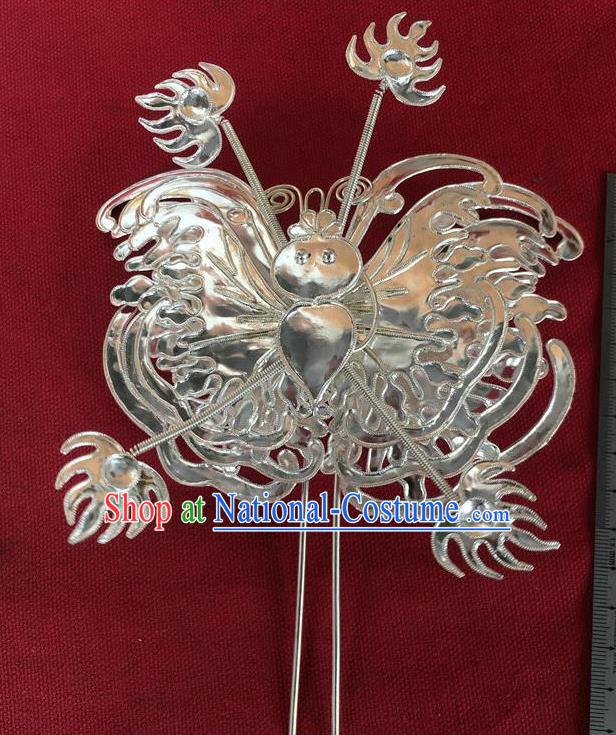 Chinese Ancient Princess Silver Butterfly Hairpin Traditional Ming Dynasty Court Empress Hair Accessories