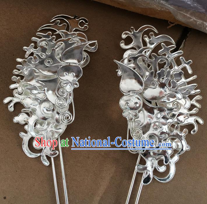 Chinese Ancient Palace Lady Silver Butterfly Hairpin Traditional Ming Dynasty Princess Hair Stick