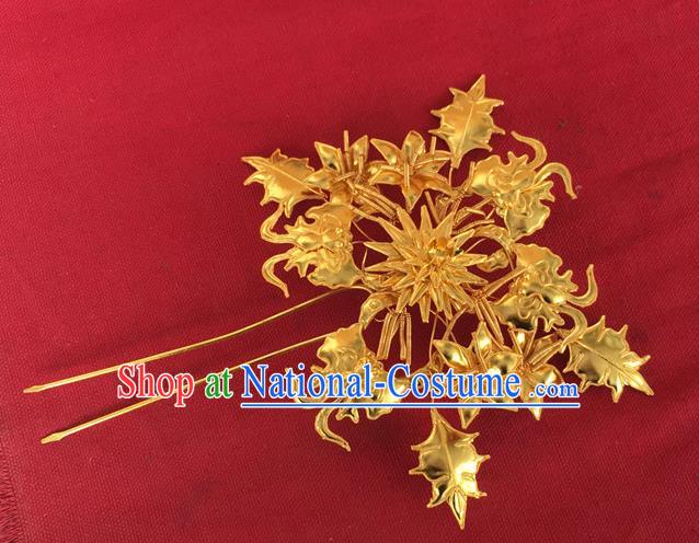 Chinese Ancient Court Woman Hairpin Traditional Ming Dynasty Empress Golden Hair Stick