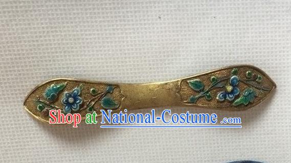 Chinese Ancient Court Lady Golden Hairpin Headwear Traditional Qing Dynasty Cloisonne Flowers Hair Stick