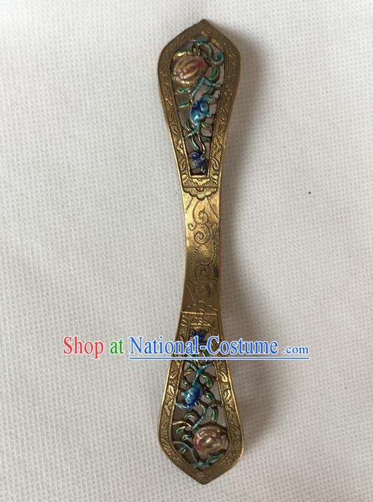 Chinese Ancient Empress Blueing Hairpin Headwear Traditional Qing Dynasty Carving Golden Hair Stick